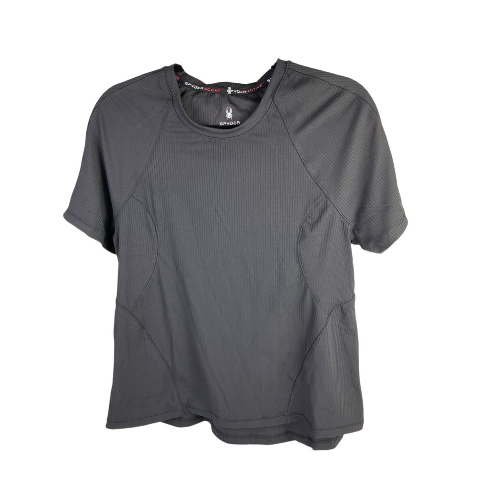 Spyder Active Womens Gray Ribbed Short Sleeve Athletic T Shirt Top Size‎ LG